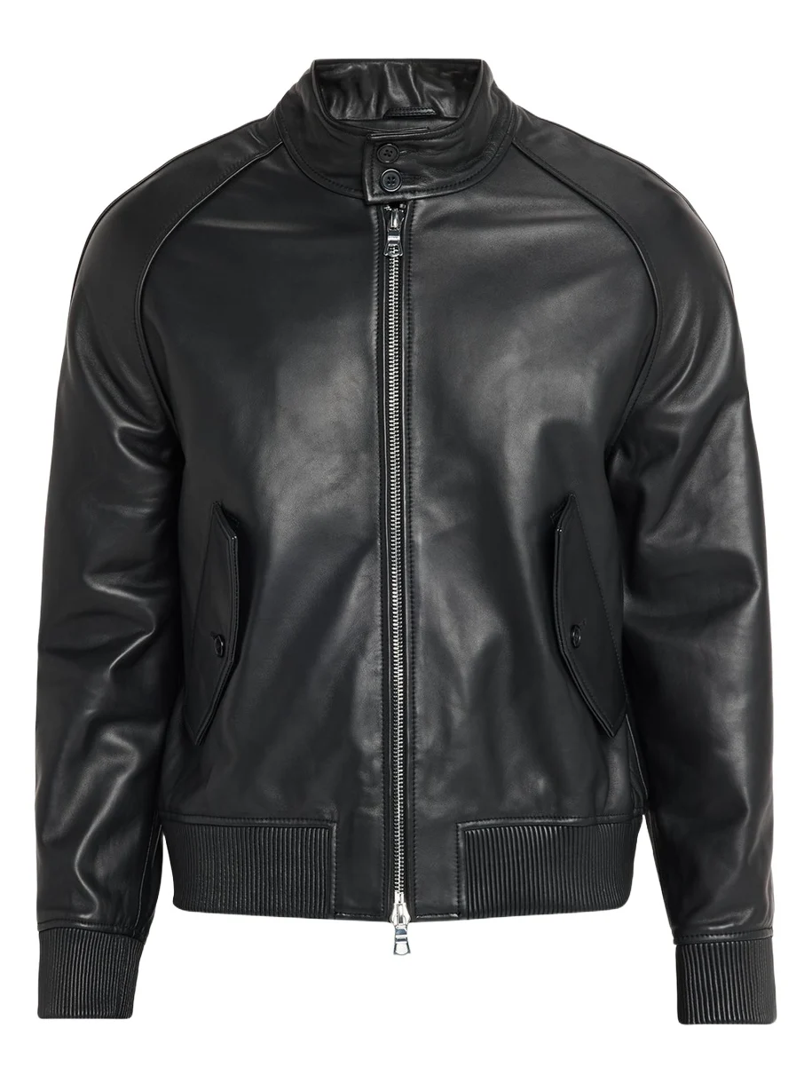 Men's Leather Band-Collar Biker Jacket