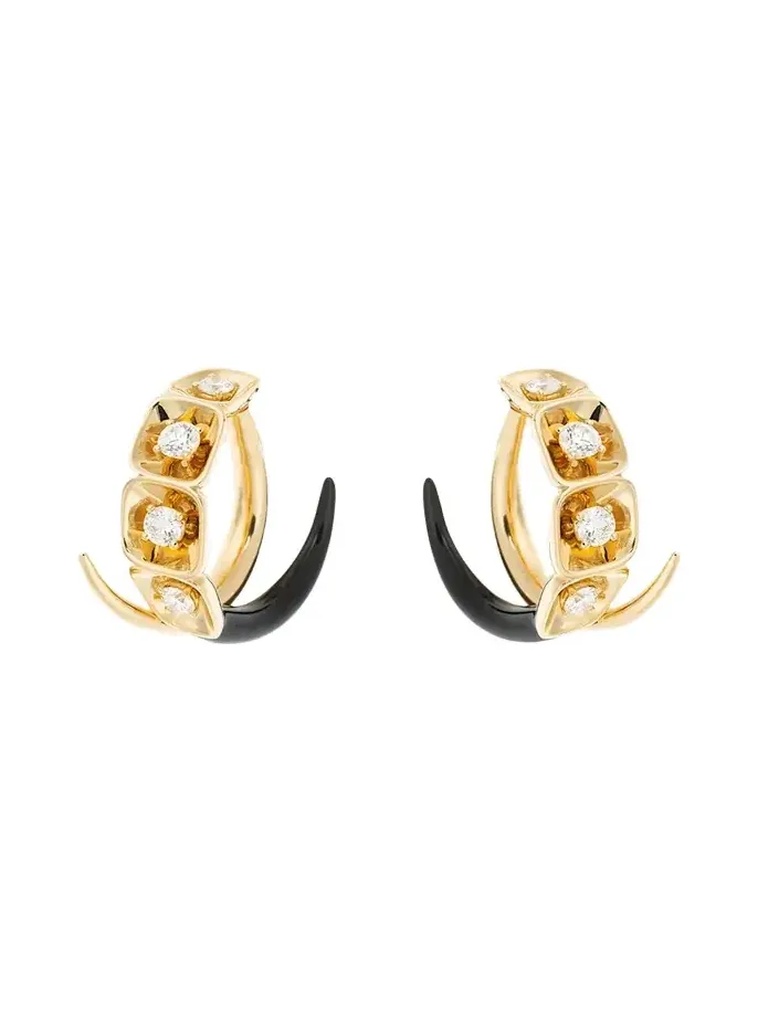 LOOK 18K Yellow Gold Diamond and Enamel Hoop Earrings LOOK 18K Yellow Gold Diamond and Enamel Hoop Earrings