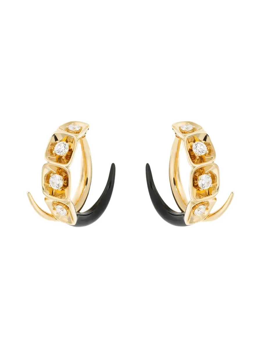 LOOK 18K Yellow Gold Diamond and Enamel Hoop Earrings LOOK 18K Yellow Gold Diamond and Enamel Hoop Earrings