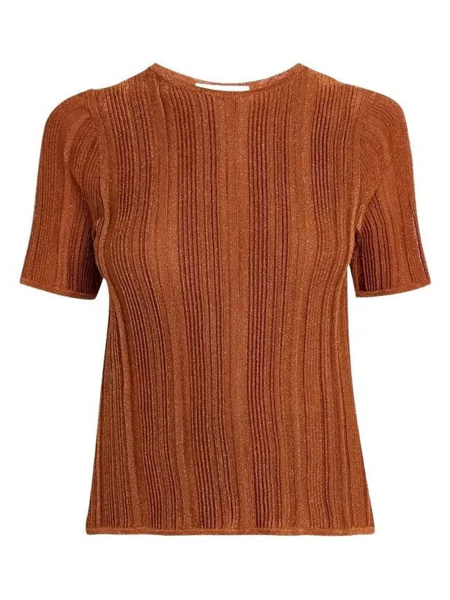 Zimmermann Indra Metallic Rib-Knit Tee