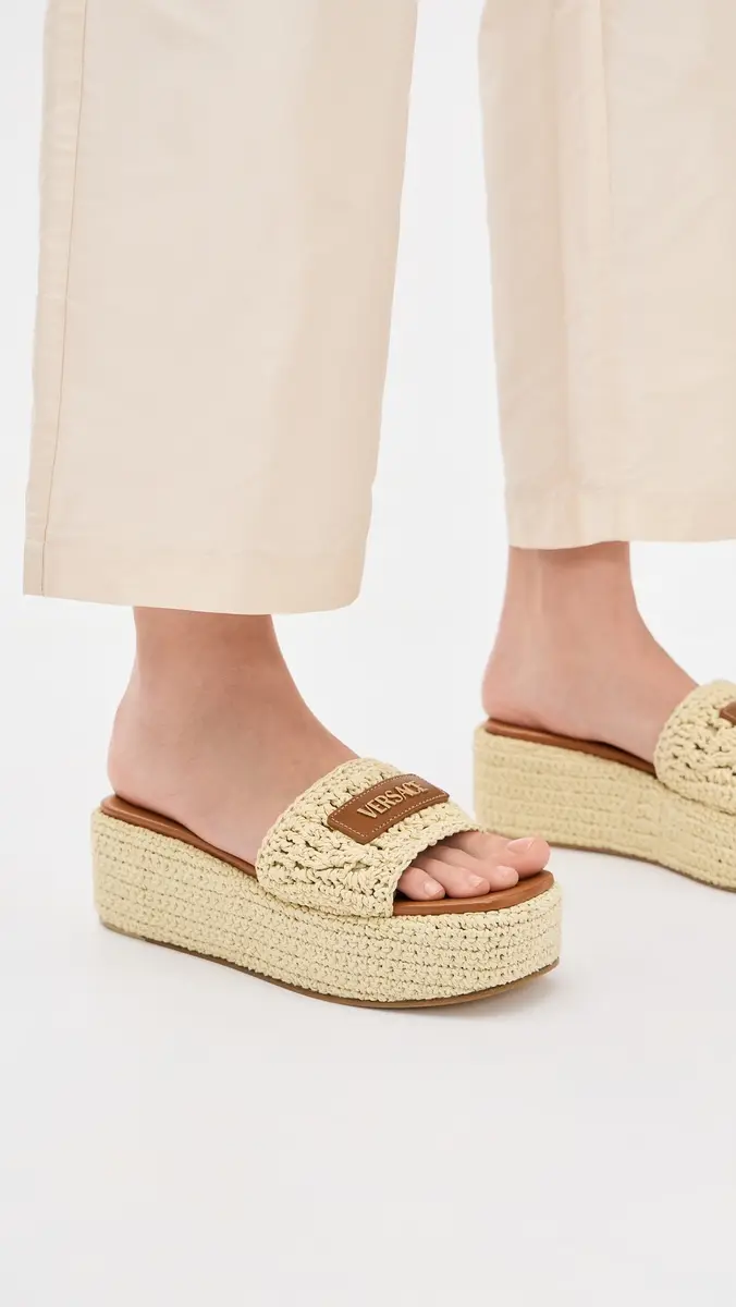 Versace Leather Raffia Espadrilles 2KJ8V-Natural/Ambrer/ G | Thumbnail 3