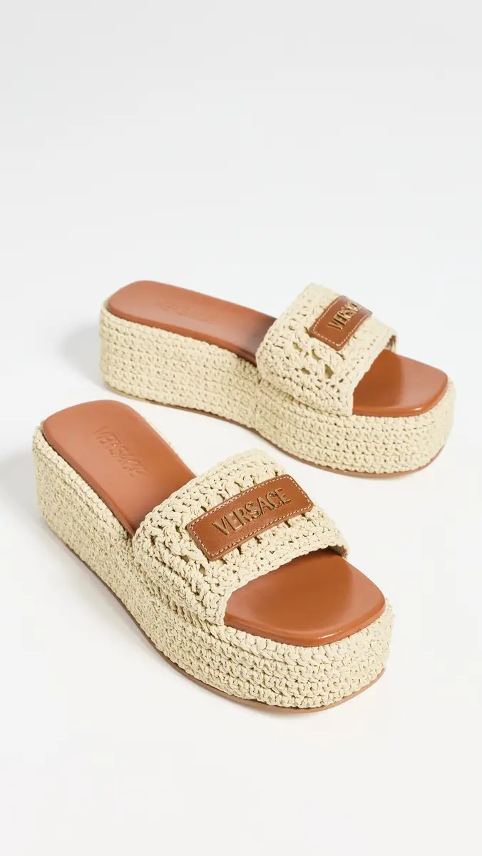 Versace Leather Raffia Espadrilles 2KJ8V-Natural/Ambrer/ G | Thumbnail 5