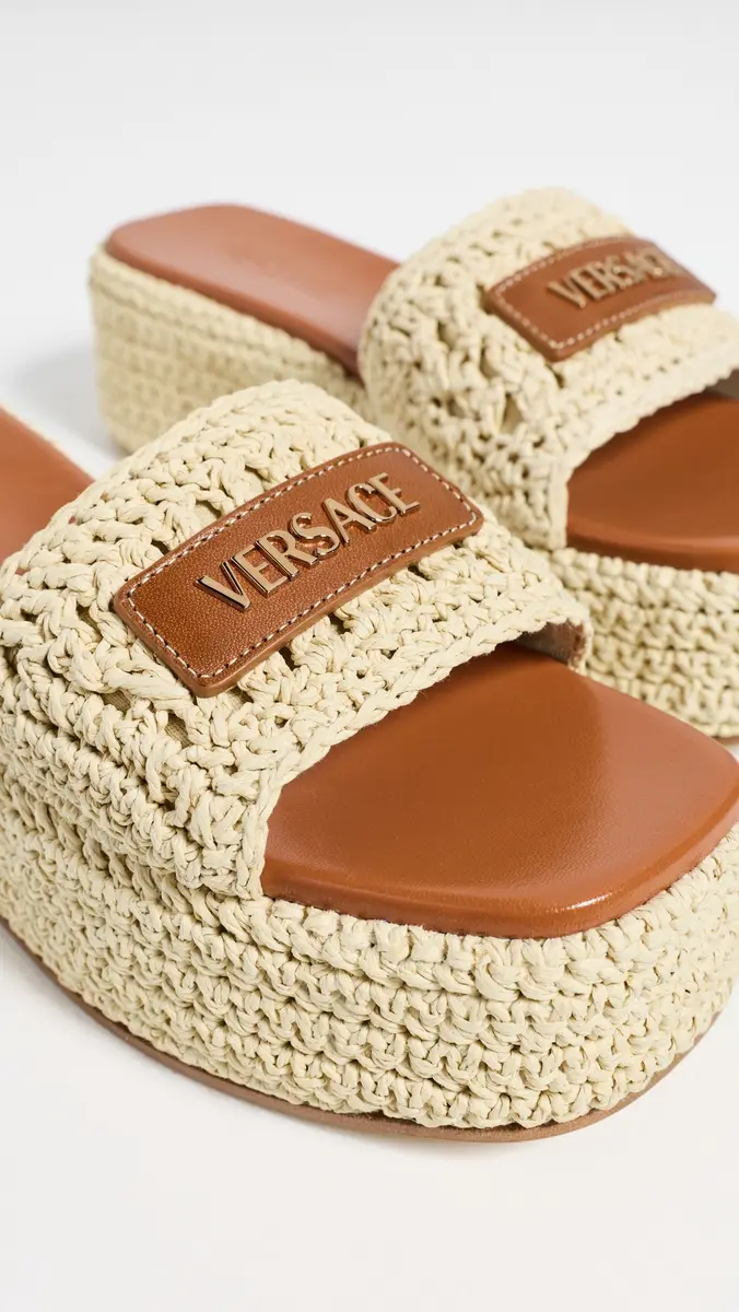Versace Leather Raffia Espadrilles 2KJ8V-Natural/Ambrer/ G | Thumbnail 6