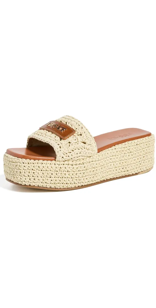 Versace Leather Raffia Espadrilles 2KJ8V-Natural/Ambrer/ G | Image 1 Versace Leather Raffia Espadrilles 2KJ8V-Natural/Ambrer/ G | Image 1