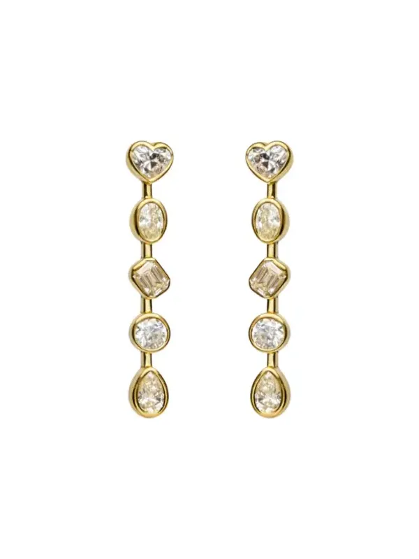 1.88ct Diamond 14K Gold Multi Shape Bezel Dangle Earrings
