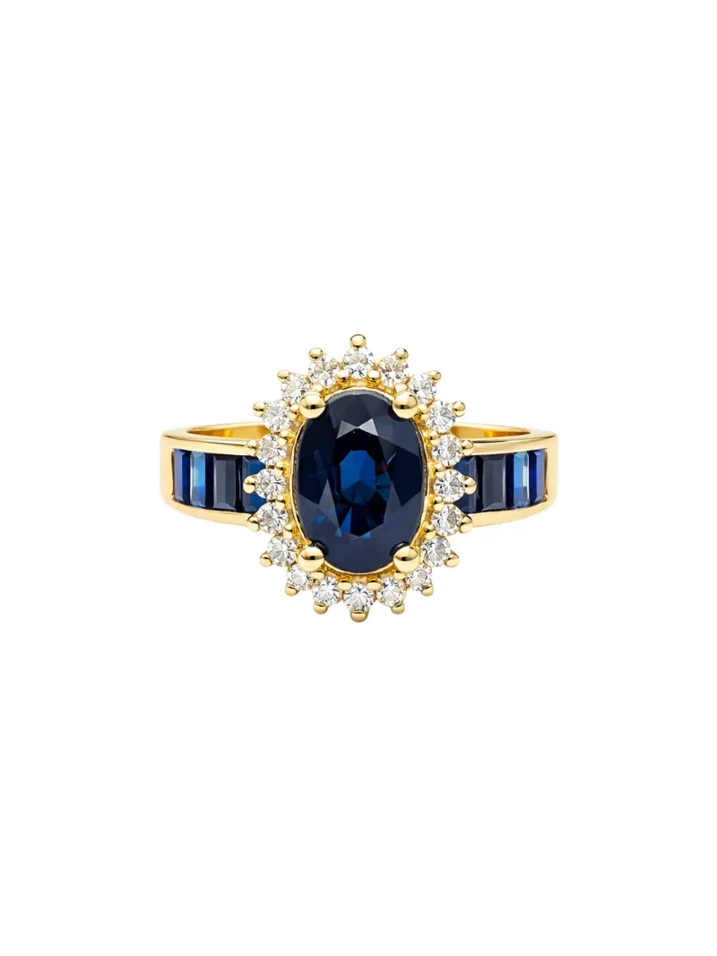 2.14ct Diamond Sapphire 14K Gold Halo Ring