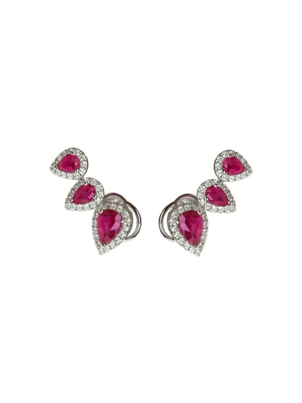 2.21ct Diamond Ruby 18K Gold Climber Earrings