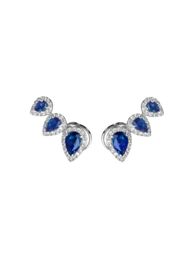 2.52ct Sapphire Diamonds 18K Gold Climber Earrings