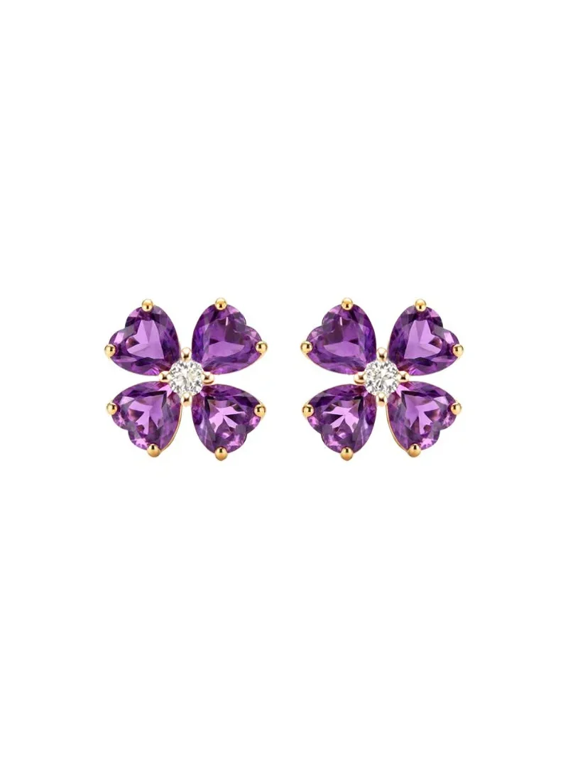 3.96ct Diamond Amethyst 18K Gold Flower Stud Earrings 3.96ct Diamond Amethyst 18K Gold Flower Stud Earrings