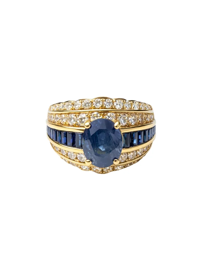4.20ct Diamond Sapphire 14K Gold Dome Ring