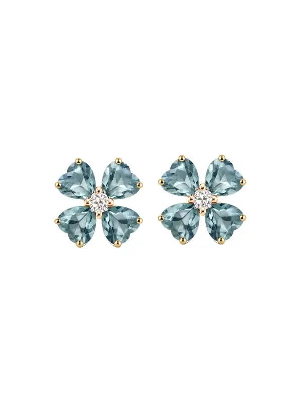 5.18ct Diamond Blue Topaz 18K Gold Heart Cut Clover Stud Earrings 5.18ct Diamond Blue Topaz 18K Gold Heart Cut Clover Stud Earrings