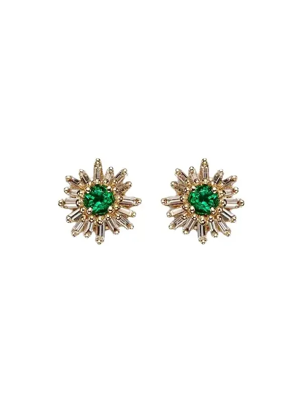 18kt gold earrings with diamonds and emeralds 18kt gold earrings with diamonds and emeralds