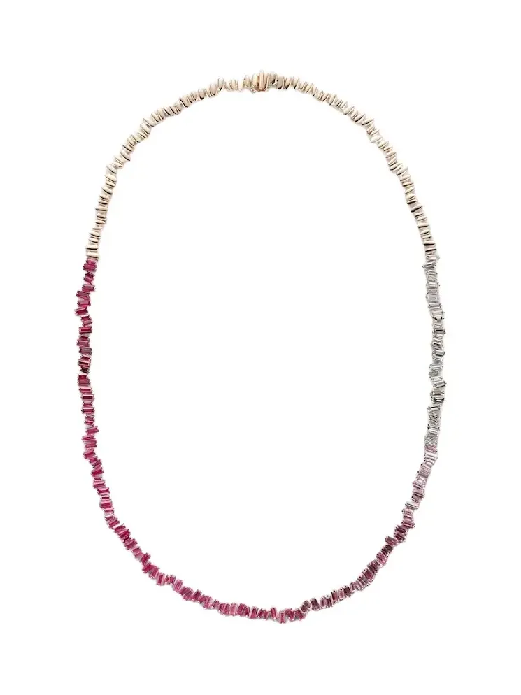 Bold 18kt rose gold tennis necklace with pink sapphires and diamonds Bold 18kt rose gold tennis necklace with pink sapphires and diamonds