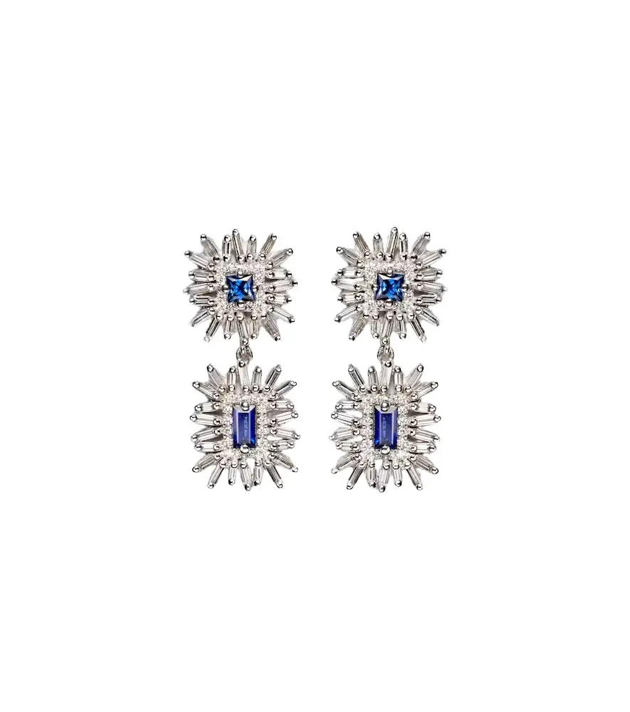 Suzanne Kalan Doublet 18k white gold drop earrings with sapphires and diamonds | Image 1 Suzanne Kalan Doublet 18k white gold drop earrings with sapphires and diamonds | Image 1