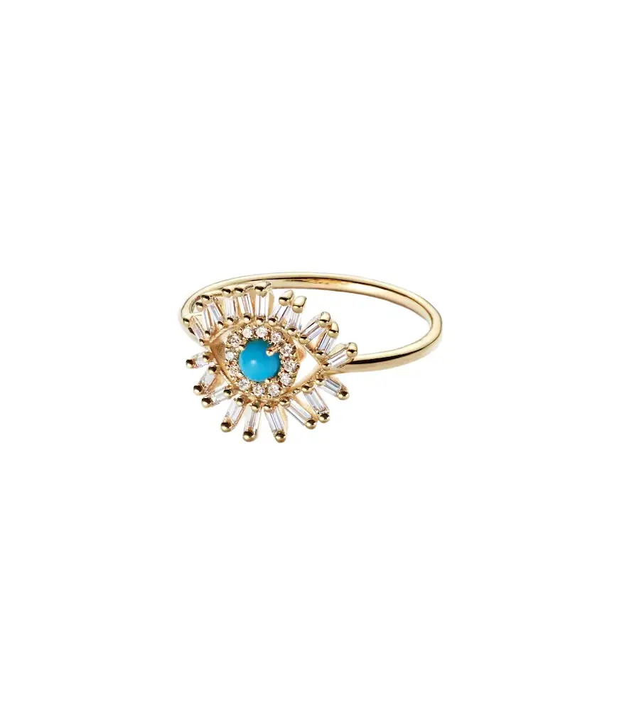 Suzanne Kalan Evil Eye Mini 18kt gold ring with turquoise and diamonds | Image 1 Suzanne Kalan Evil Eye Mini 18kt gold ring with turquoise and diamonds | Image 1