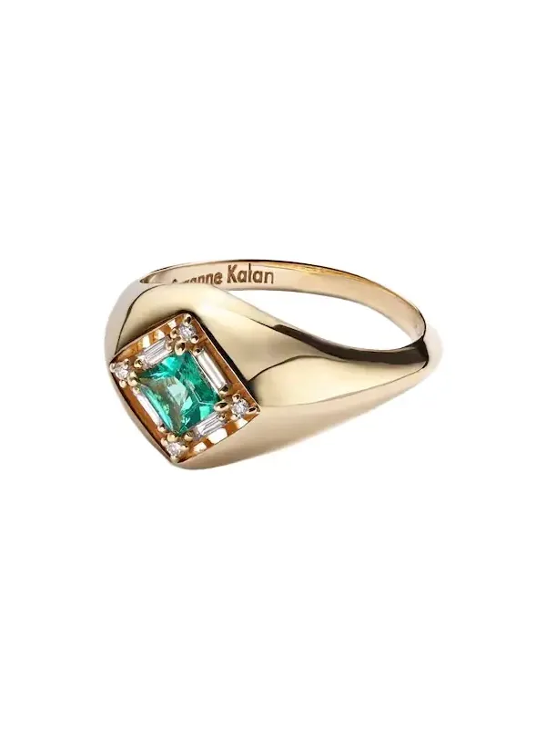 Signet Mini 18kt gold ring with emerald and diamonds
