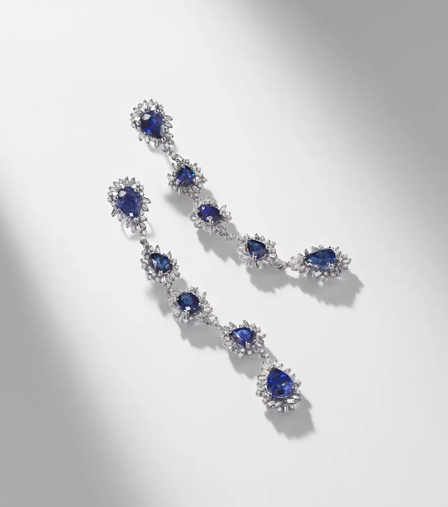 Suzanne Kalan 18kt white gold drop earrings with sapphires and diamonds | Thumbnail 3 Suzanne Kalan 18kt white gold drop earrings with sapphires and diamonds | Thumbnail 3