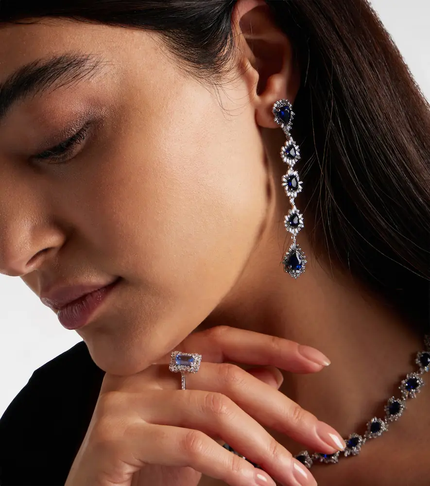 Suzanne Kalan 18kt white gold drop earrings with sapphires and diamonds | Thumbnail 4 Suzanne Kalan 18kt white gold drop earrings with sapphires and diamonds | Thumbnail 4