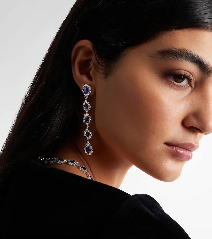 Suzanne Kalan 18kt white gold drop earrings with sapphires and diamonds | Thumbnail 5 Suzanne Kalan 18kt white gold drop earrings with sapphires and diamonds | Thumbnail 5