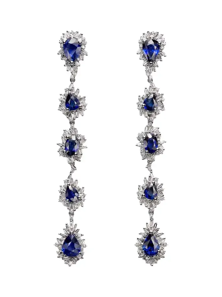 18kt white gold drop earrings with sapphires and diamonds 18kt white gold drop earrings with sapphires and diamonds