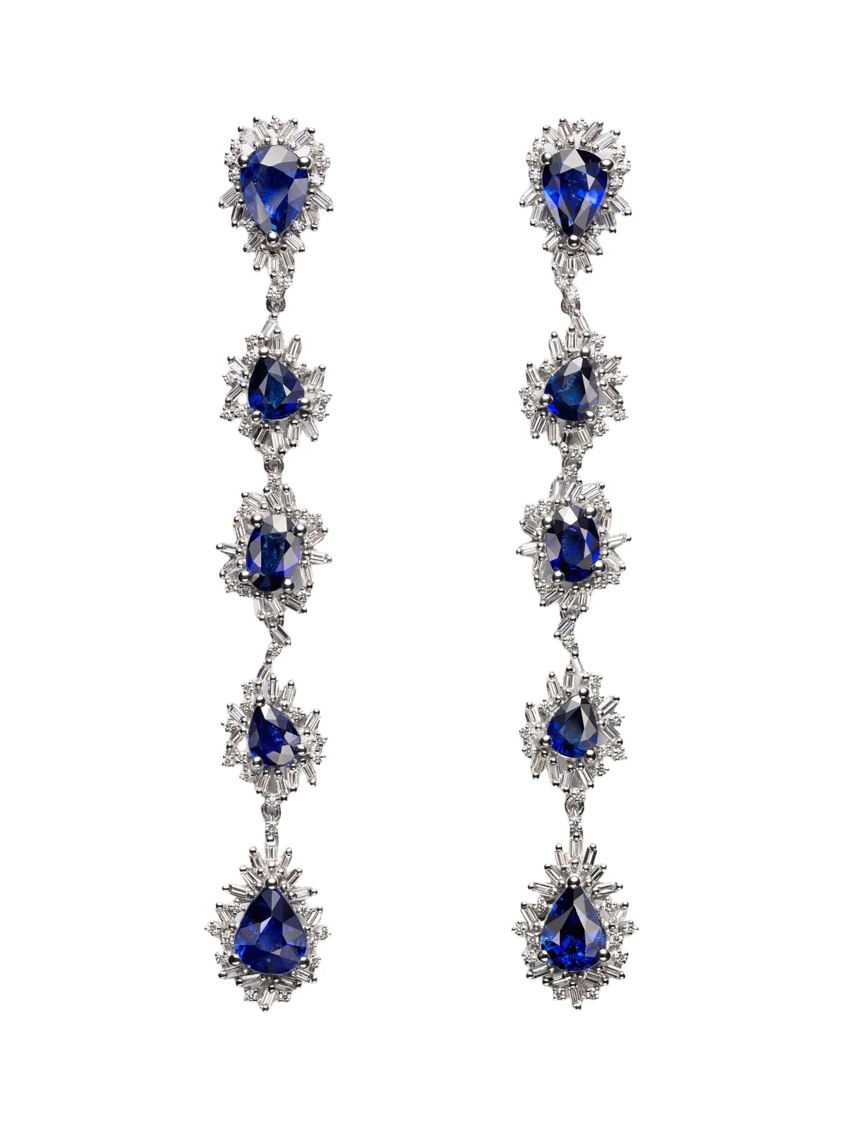 18kt white gold drop earrings with sapphires and diamonds 18kt white gold drop earrings with sapphires and diamonds