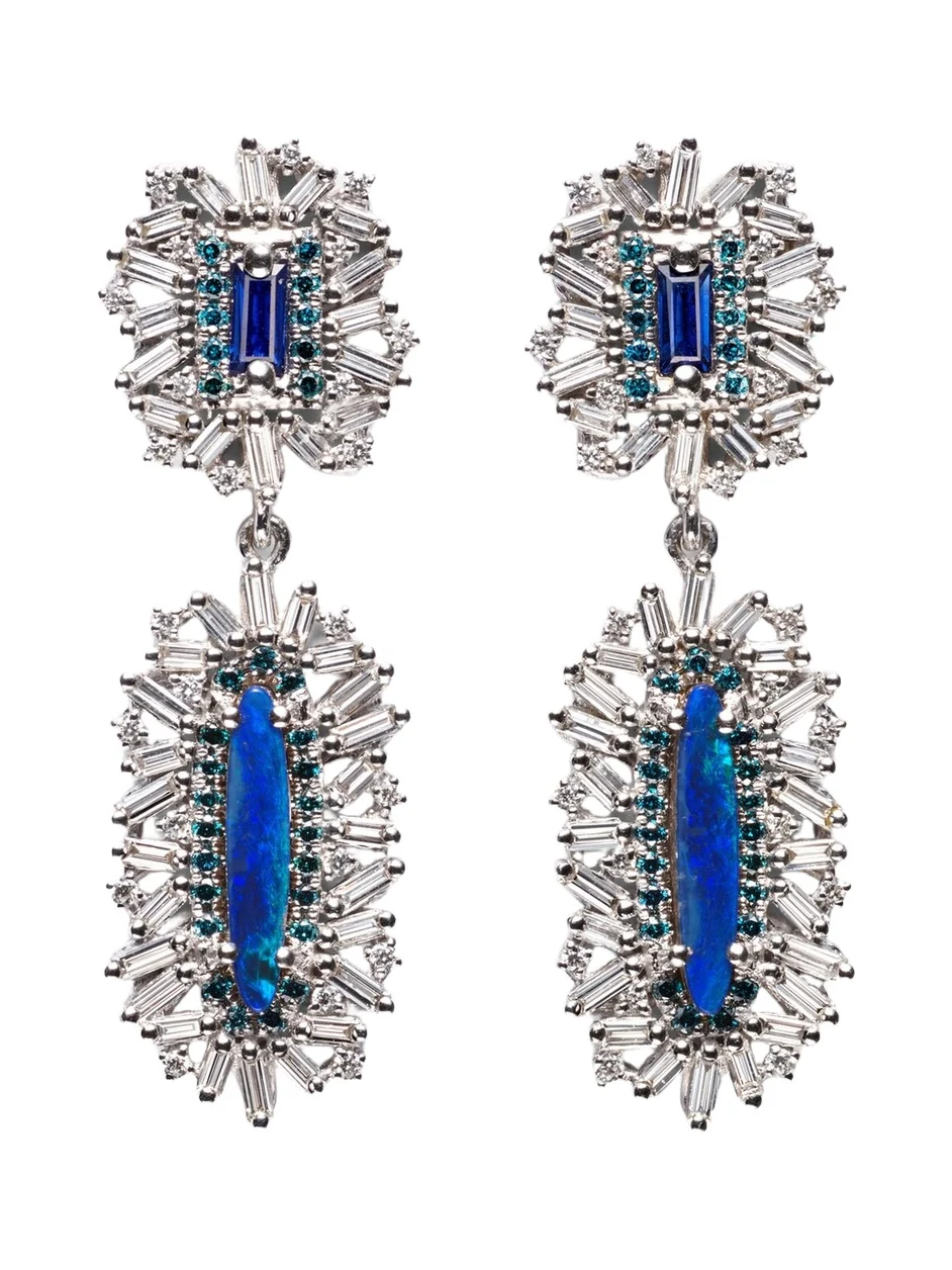 18kt white gold drop earrings with gemstones 18kt white gold drop earrings with gemstones