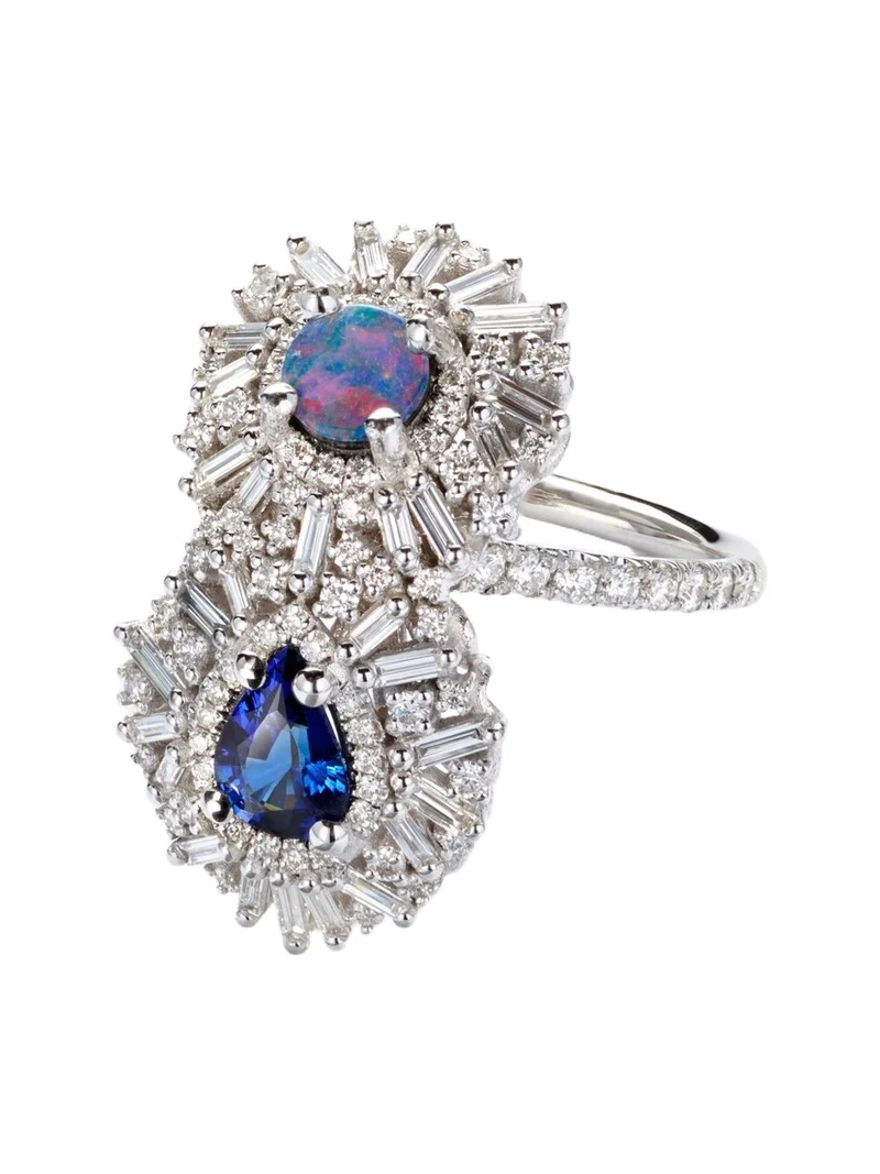 18kt white gold ring with gemstones 18kt white gold ring with gemstones