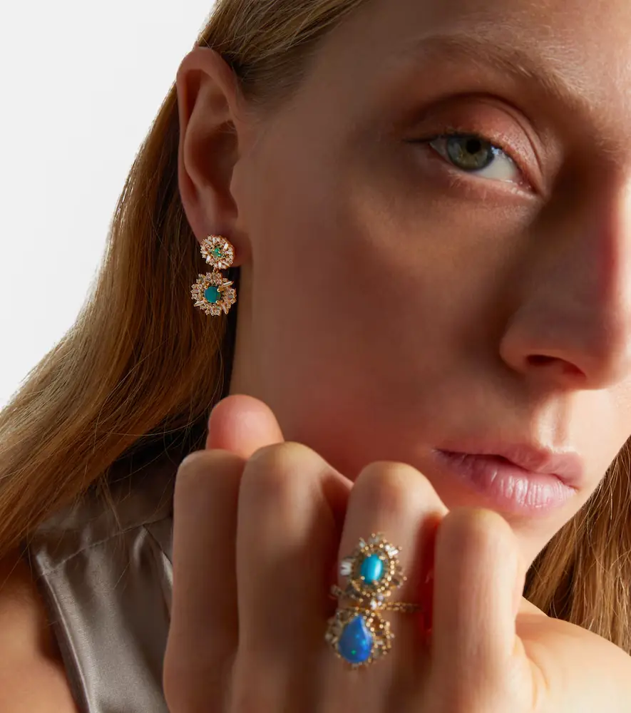 Suzanne Kalan 18kt gold drop earrings with gemstones | Thumbnail 2 Suzanne Kalan 18kt gold drop earrings with gemstones | Thumbnail 2