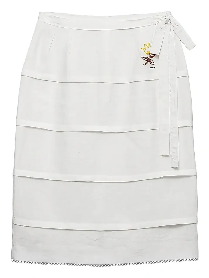 Women's Embroidered Slubbed Linen Skirt
