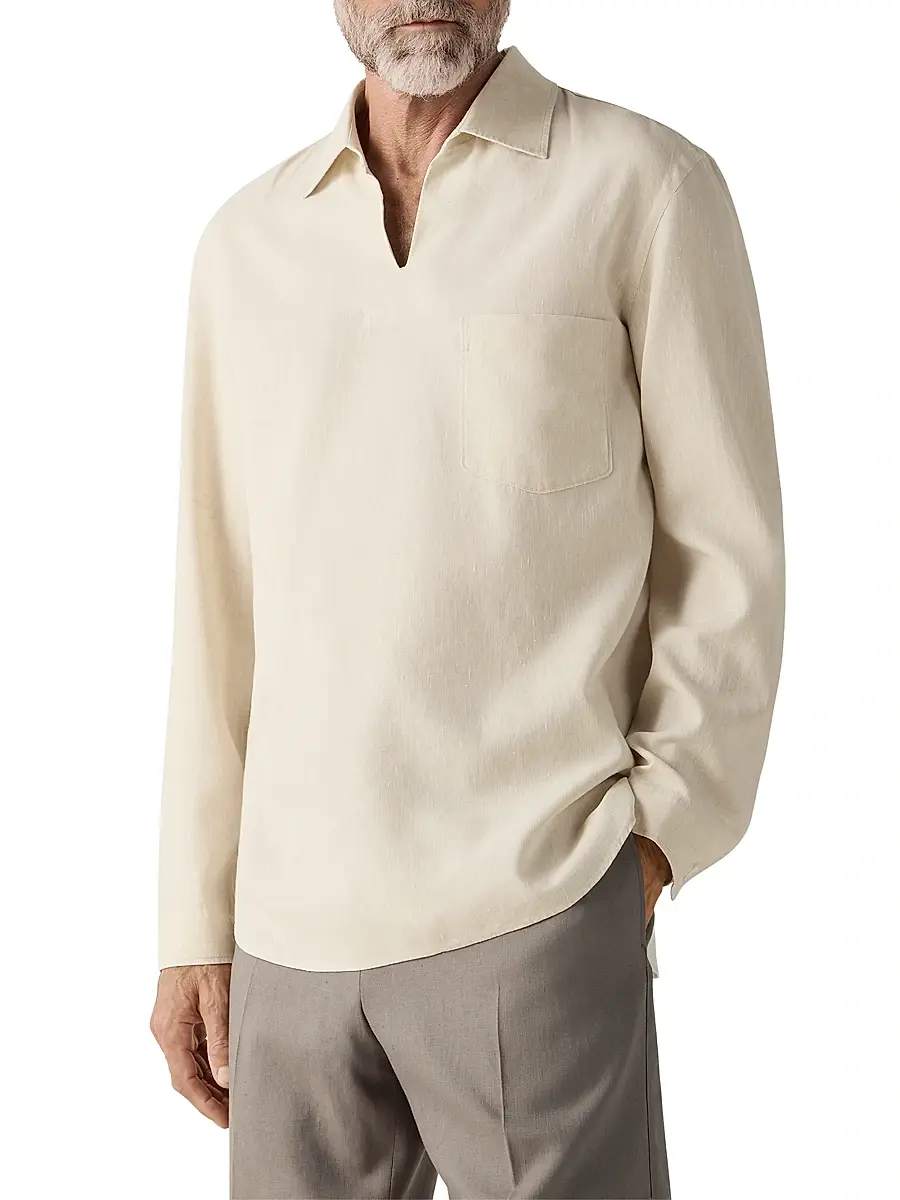 Zegna Men's Oasi Lino Polo Shirt | Thumbnail 2 Zegna Men's Oasi Lino Polo Shirt | Thumbnail 2