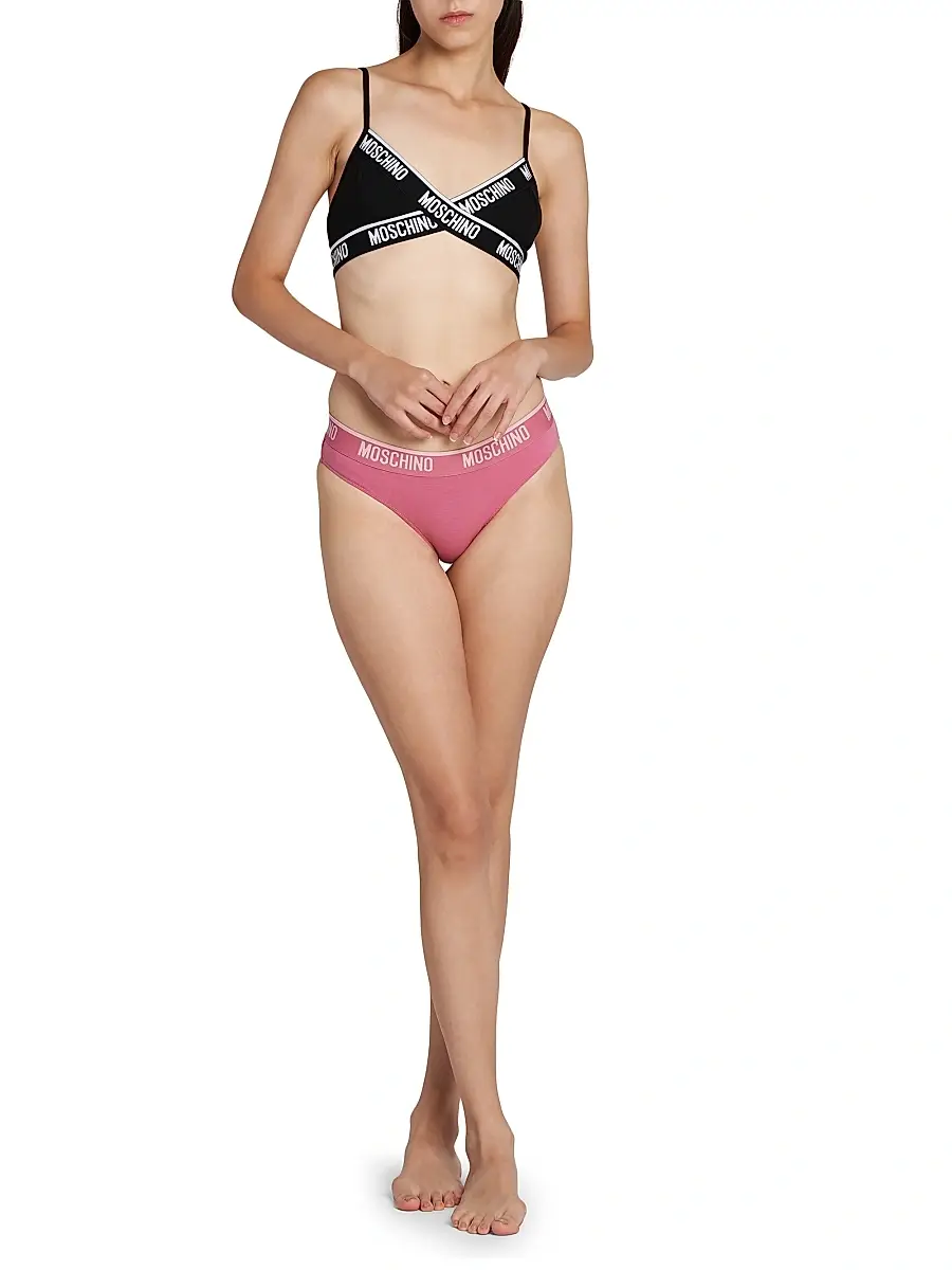 MOSCHINO Women's Logo Stretch-Cotton Triangle Bralette | Thumbnail 2 MOSCHINO Women's Logo Stretch-Cotton Triangle Bralette | Thumbnail 2