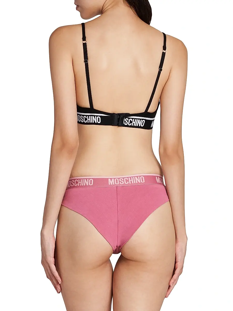 MOSCHINO Women's Logo Stretch-Cotton Triangle Bralette | Thumbnail 4 MOSCHINO Women's Logo Stretch-Cotton Triangle Bralette | Thumbnail 4