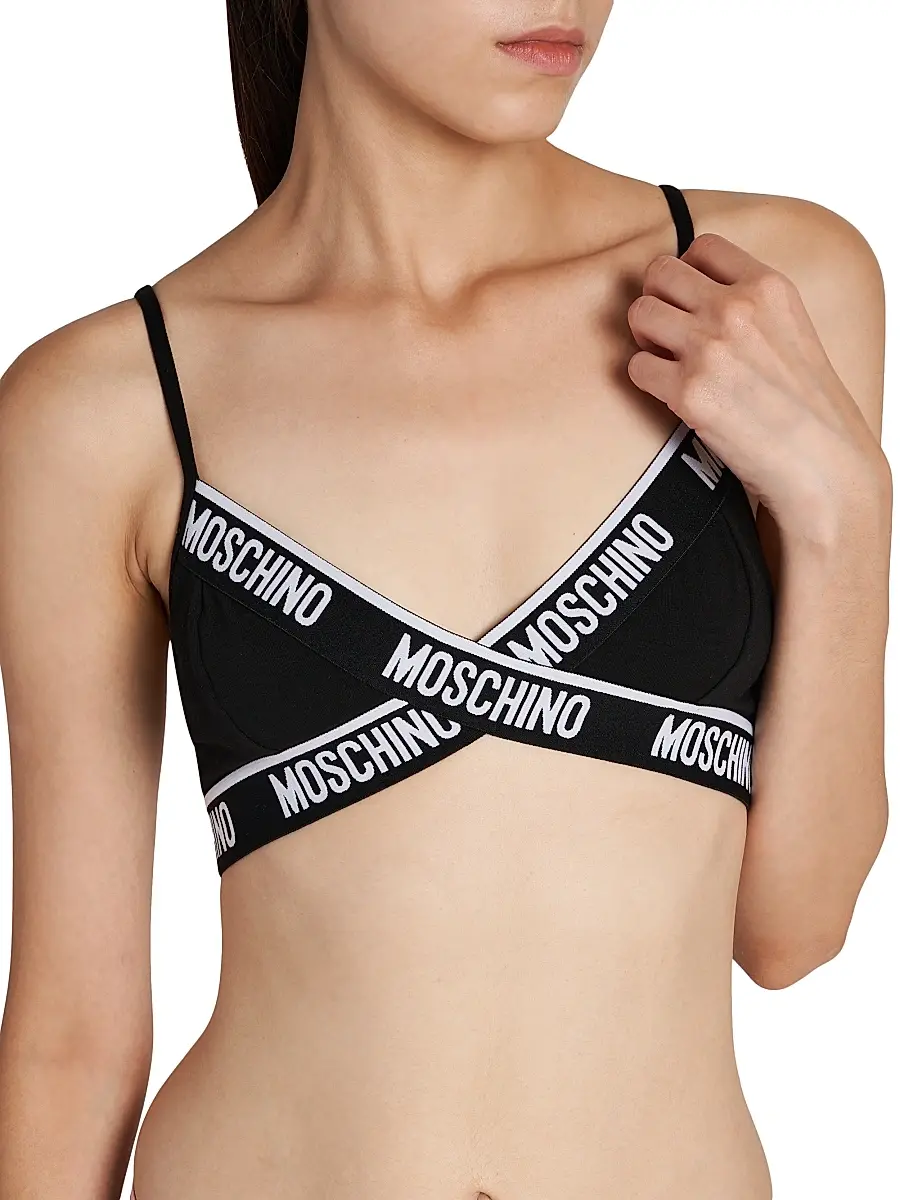 MOSCHINO Women's Logo Stretch-Cotton Triangle Bralette | Thumbnail 5 MOSCHINO Women's Logo Stretch-Cotton Triangle Bralette | Thumbnail 5