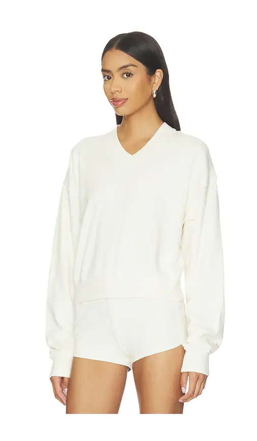 ÉTERNE Lightweight French Terry Cropped V-neck Sweatshirt | Thumbnail 2 ÉTERNE Lightweight French Terry Cropped V-neck Sweatshirt | Thumbnail 2