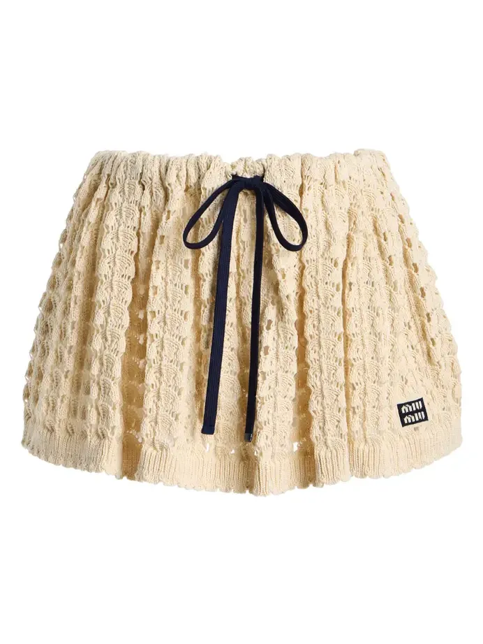 Crocheted Cotton Mini Drawstring Skirt