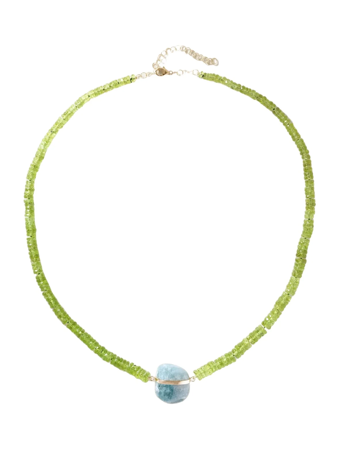 Aurora 14-karat Gold Peridot, Aquamarine Necklace
