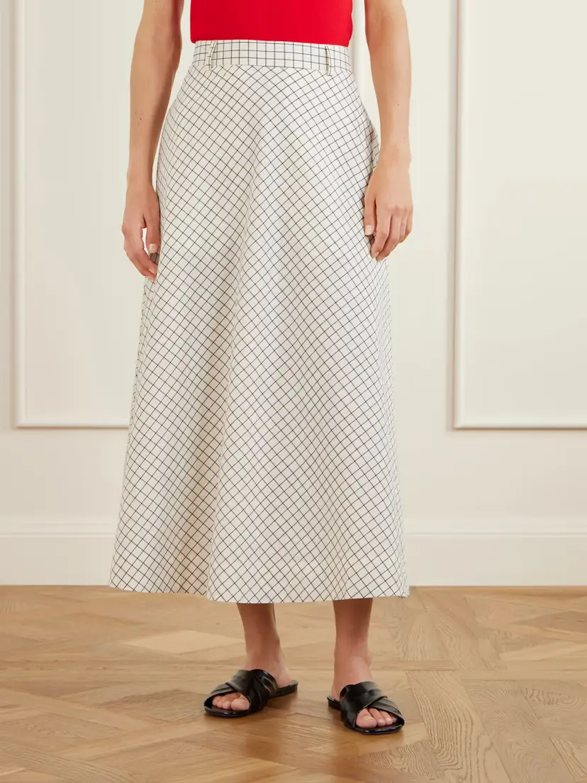 RÓHE Checked Cotton-blend Poplin Midi Skirt | Thumbnail 3 RÓHE Checked Cotton-blend Poplin Midi Skirt | Thumbnail 3