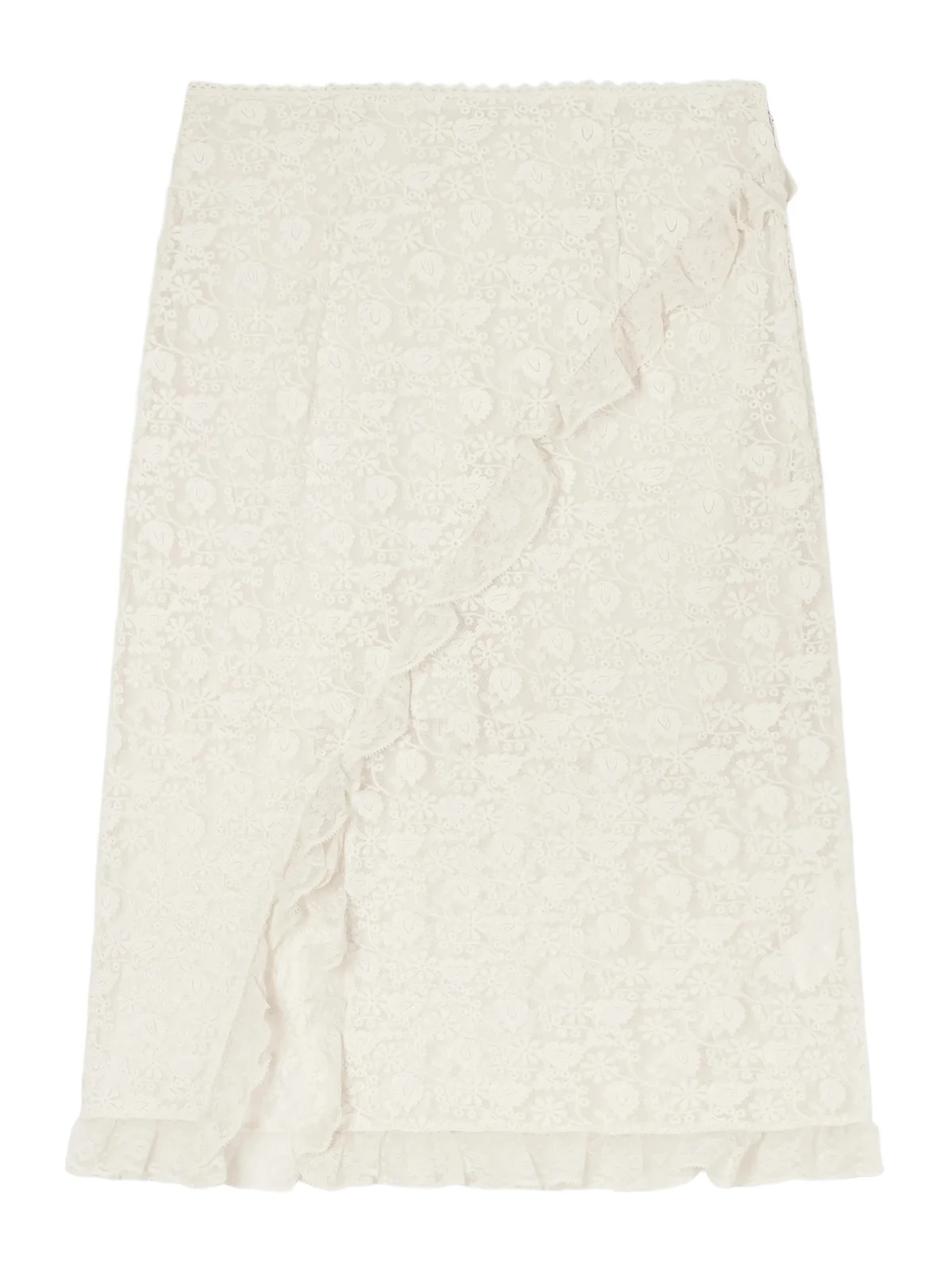 Aurella Ruffled Embroidered Mesh Midi Skirt