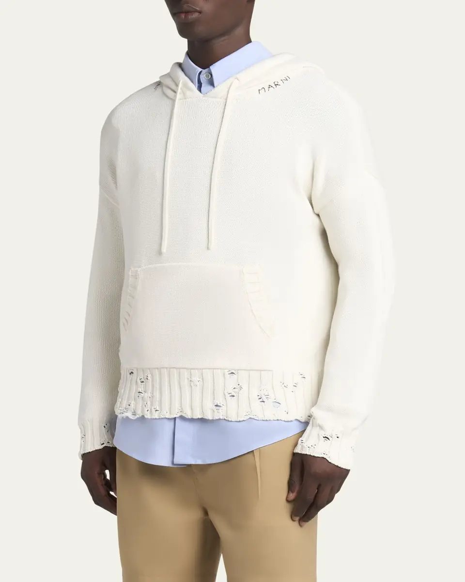 Marni Men's Distressed Knit Logo Hoodie | Thumbnail 4