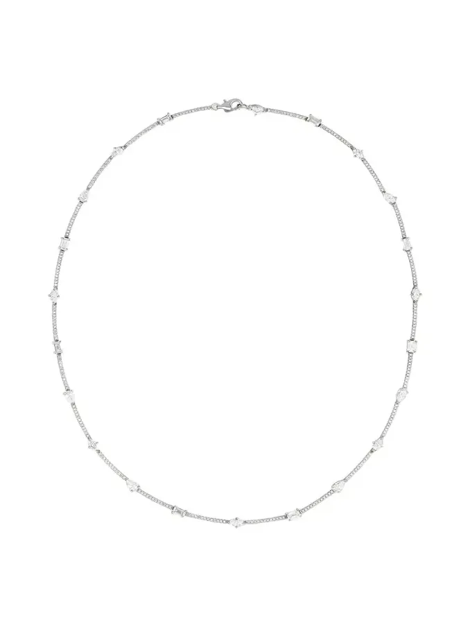14K White Gold Fancies Curve Link Necklace with Diamonds, 16"L 14K White Gold Fancies Curve Link Necklace with Diamonds, 16"L