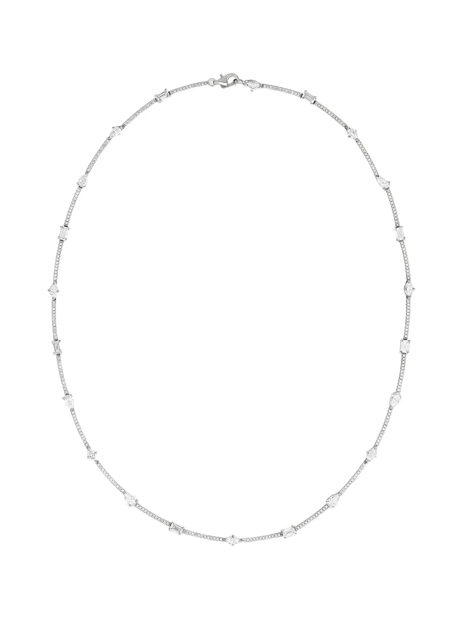 14K White Gold Fancies Curve Link Necklace with Diamonds, 16"L 14K White Gold Fancies Curve Link Necklace with Diamonds, 16"L