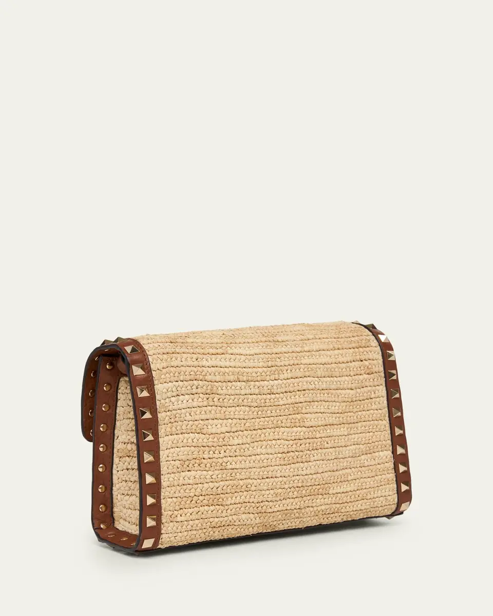 Valentino Garavani Small Rockstud-Trim Viscose Raffia Crossbody Bag | Thumbnail 3