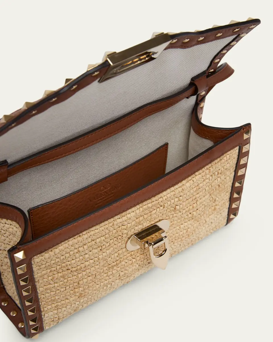 Valentino Garavani Small Rockstud-Trim Viscose Raffia Crossbody Bag | Thumbnail 4