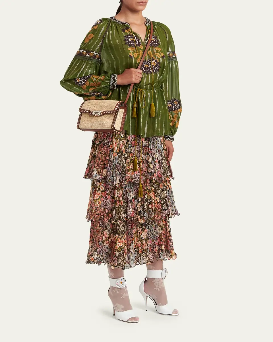 Valentino Garavani Small Rockstud-Trim Viscose Raffia Crossbody Bag | Thumbnail 5