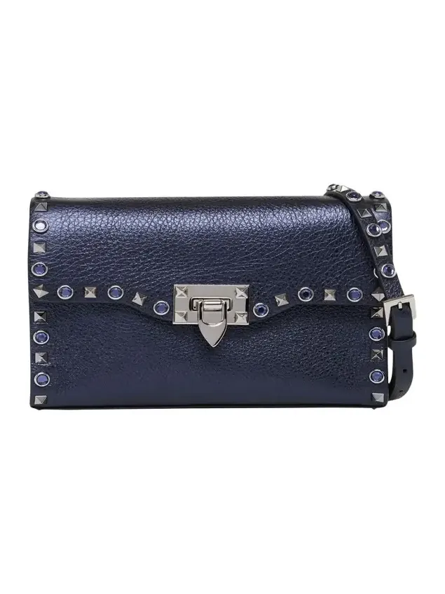 Small Rockstud & Rhinestone Metallic Leather Crossbody Bag Small Rockstud & Rhinestone Metallic Leather Crossbody Bag