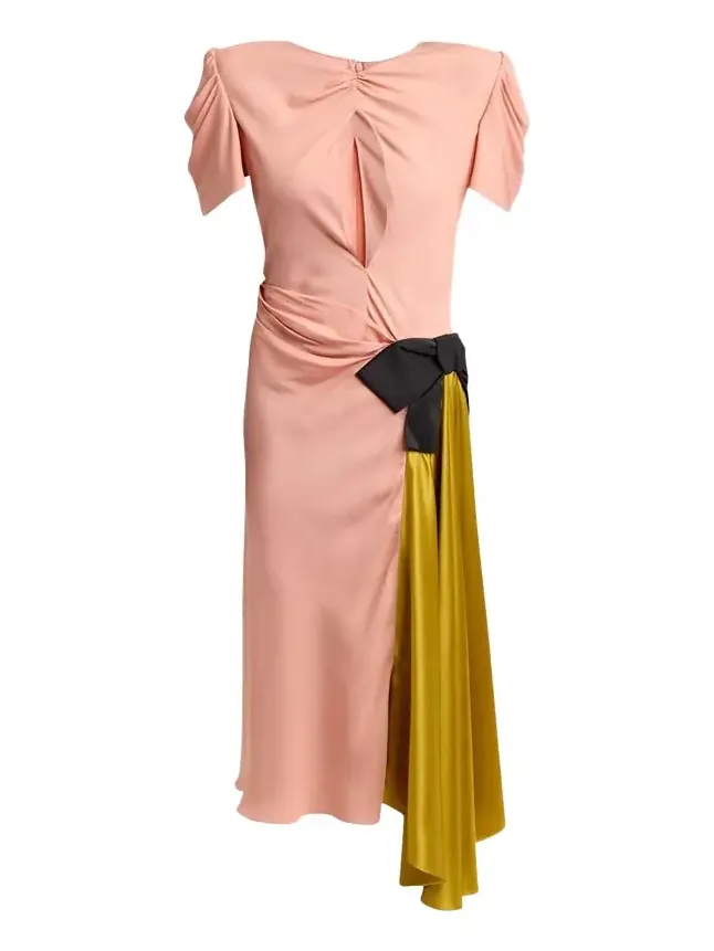 Gathered Colorblock Midi Dress