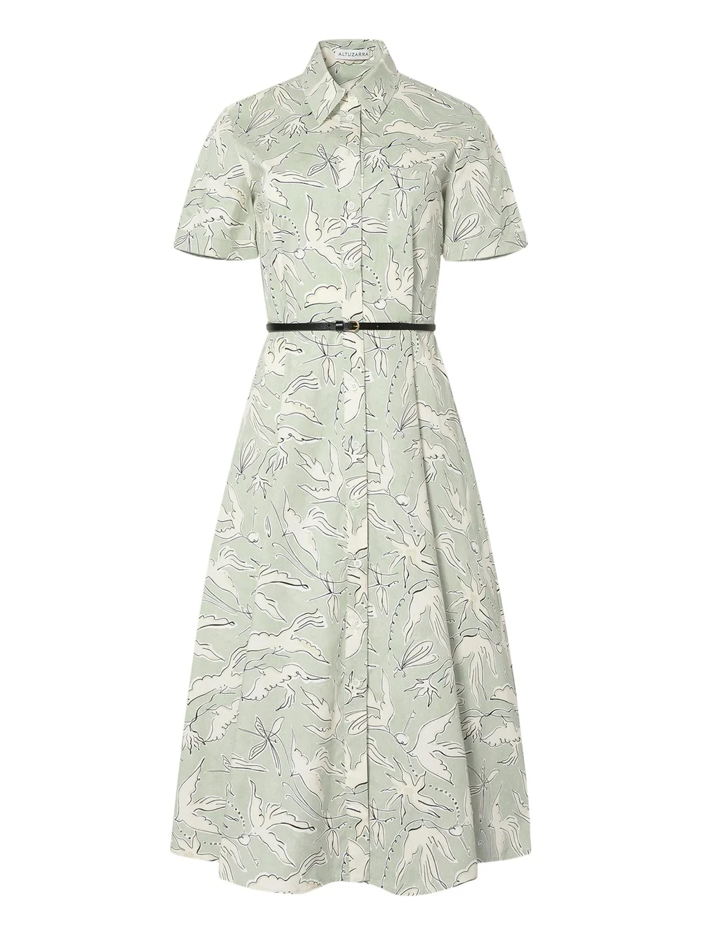 Altuzarra Kieran Bird-Print Cotton Belted Midi Shirtdress