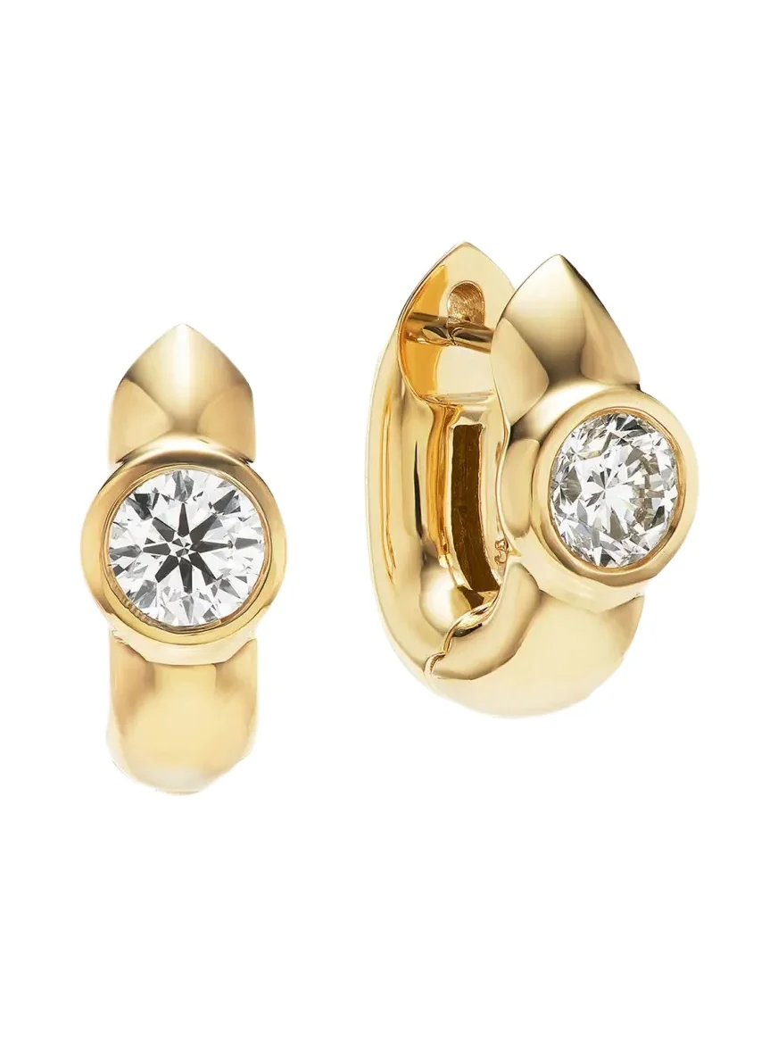 18K Gold Tusk Diamond Huggie Earrings