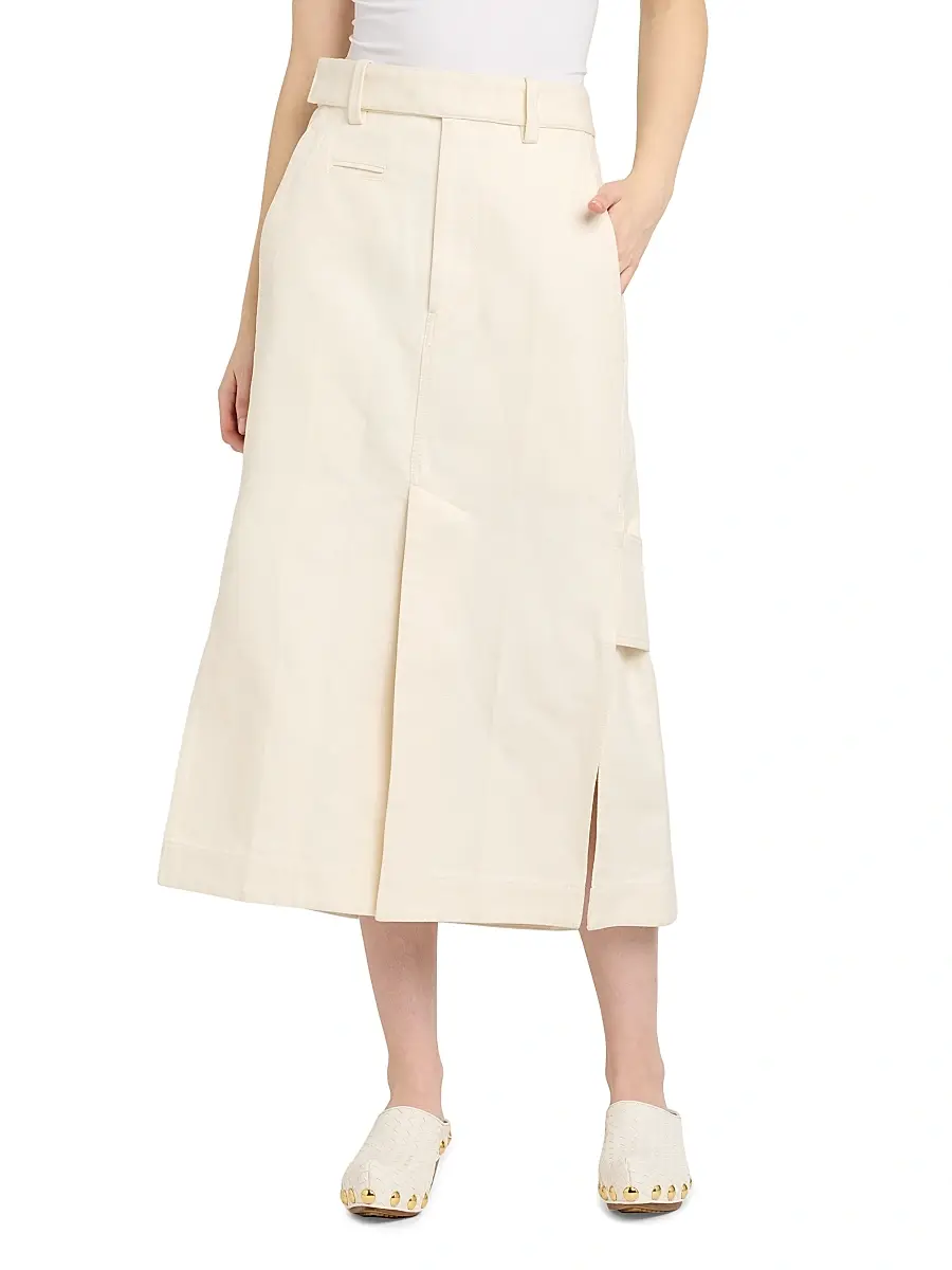 Bottega Veneta Women's Workwear Cotton Twill Midi-Skirt | Thumbnail 3