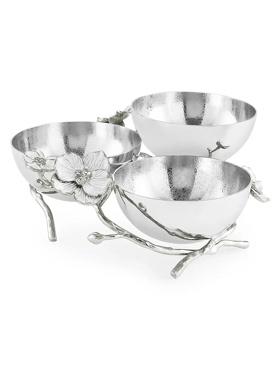 Michael Aram Silver Orchid Triple Bowl | Thumbnail 2 Michael Aram Silver Orchid Triple Bowl | Thumbnail 2